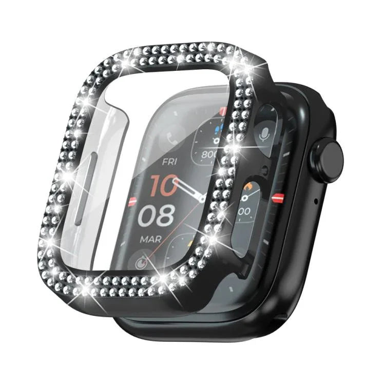 xDfind ダブルロウダイヤモンド強化ガラスフィルム一体型PCウォッチカバー、Apple Watch Series 6 / 5 / 4 / SE 44mm用、Apple Watch Series 6 / 5 / 4 / SE 40mm用、Apple Watch Series 11 46mm / 10 46mm用、Apple Watch Series 11 42mm / 10 42mm用