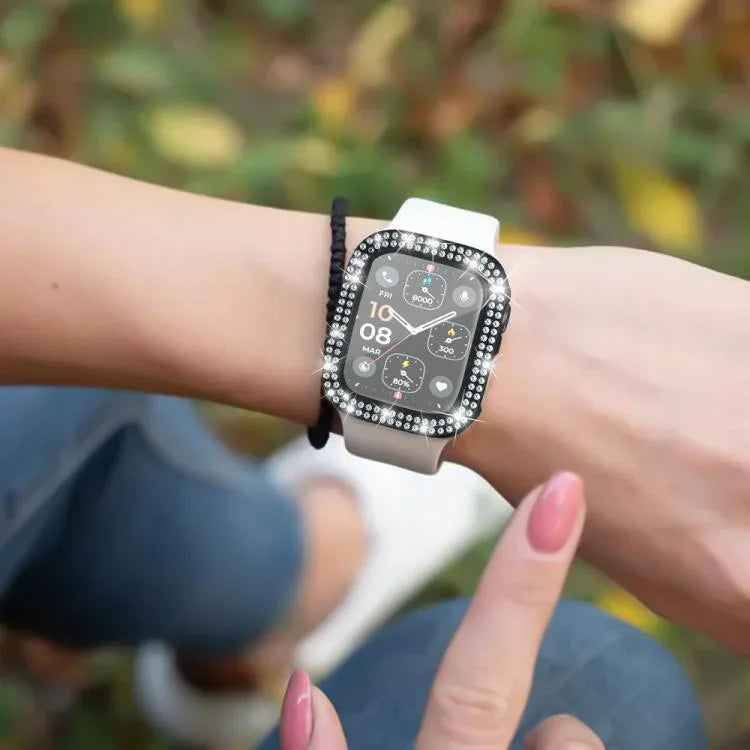 xDfind ダブルロウダイヤモンド強化ガラスフィルム一体型PCウォッチカバー、Apple Watch Series 6 / 5 / 4 / SE 44mm用、Apple Watch Series 6 / 5 / 4 / SE 40mm用、Apple Watch Series 11 46mm / 10 46mm用、Apple Watch Series 11 42mm / 10 42mm用