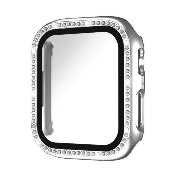 xDfind Single Row Diamond Tempered Glass Film Integrated PC Watch Case, For Apple Watch Series 9 / 8 / 7 45mm, For Apple Watch Series 9 / 8 / 7 41mm, For Apple Watch Series 3 / 2 / 1 38mm, For Apple Watch Series 3 / 2 / 1 42mm