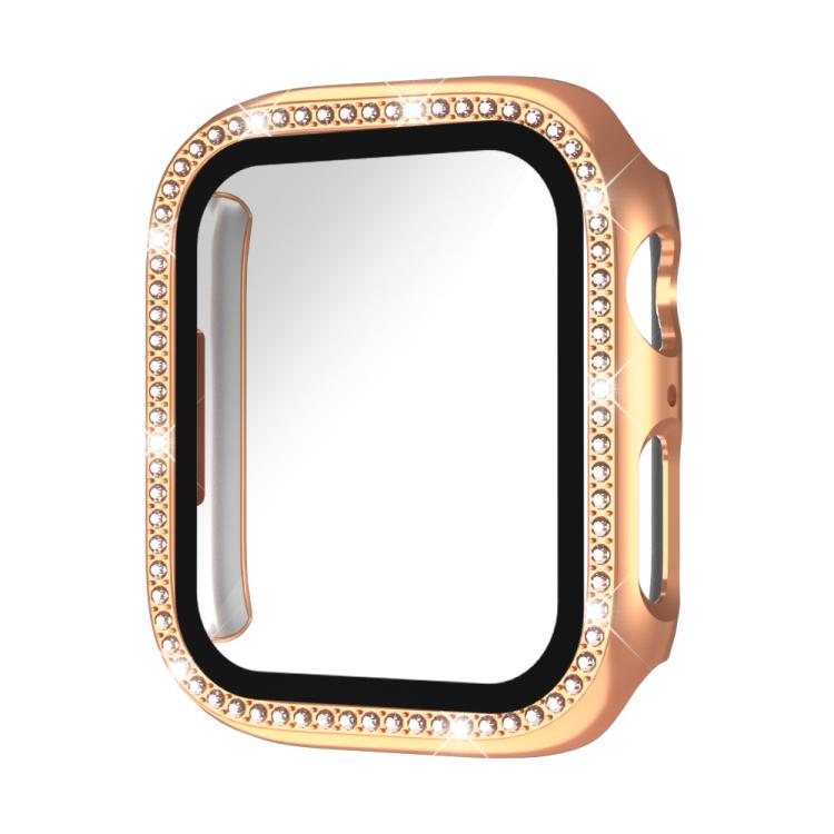 xDfind Single Row Diamond Tempered Glass Film Integrated PC Watch Case, For Apple Watch Series 9 / 8 / 7 45mm, For Apple Watch Series 9 / 8 / 7 41mm, For Apple Watch Series 3 / 2 / 1 38mm, For Apple Watch Series 3 / 2 / 1 42mm