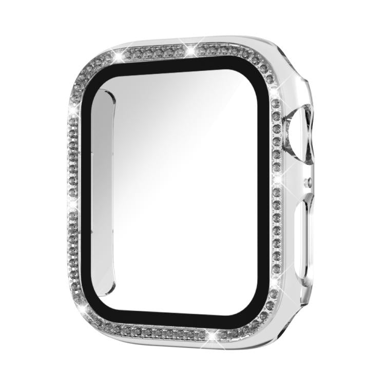 xDfind Single Row Diamond Tempered Glass Film Integrated PC Watch Case, For Apple Watch Series 9 / 8 / 7 45mm, For Apple Watch Series 9 / 8 / 7 41mm, For Apple Watch Series 3 / 2 / 1 38mm, For Apple Watch Series 3 / 2 / 1 42mm
