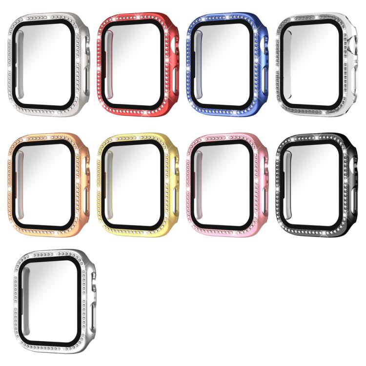 xDfind Single Row Diamond Tempered Glass Film Integrated PC Watch Case, For Apple Watch Series 9 / 8 / 7 45mm, For Apple Watch Series 9 / 8 / 7 41mm, For Apple Watch Series 3 / 2 / 1 38mm, For Apple Watch Series 3 / 2 / 1 42mm