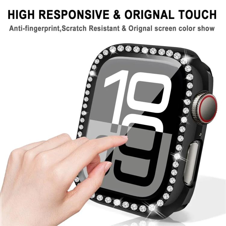 xDfind Single Row Diamond Tempered Glass Film Integrated PC Watch Case, For Apple Watch Series 9 / 8 / 7 45mm, For Apple Watch Series 9 / 8 / 7 41mm, For Apple Watch Series 3 / 2 / 1 38mm, For Apple Watch Series 3 / 2 / 1 42mm
