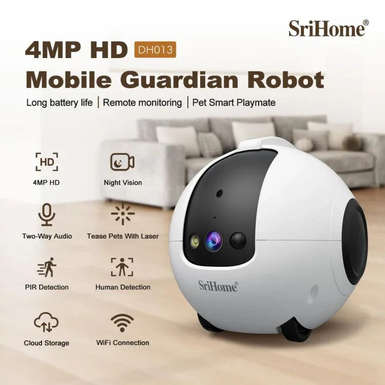 SriHome DH013 4MP スマートペットロボットカメラ、米国プラグ、英国プラグ、EUプラグ、オーストラリアプラグ