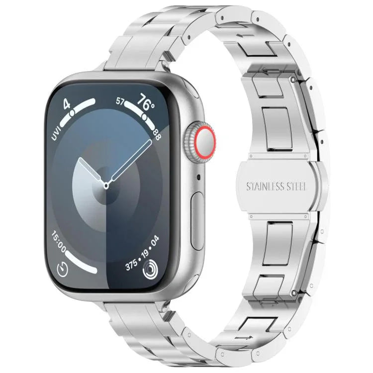 スリムウエスト スリービーズ バタフライバックル チタン合金 時計バンド、Apple Watch 46mm / 49mm / 45mm / 44mm 用、Apple Watch 42mm / 41mm / 40mm / 38mm 用