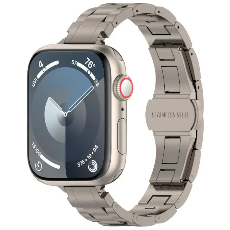 スリムウエスト スリービーズ バタフライバックル チタン合金 時計バンド、Apple Watch 46mm / 49mm / 45mm / 44mm 用、Apple Watch 42mm / 41mm / 40mm / 38mm 用