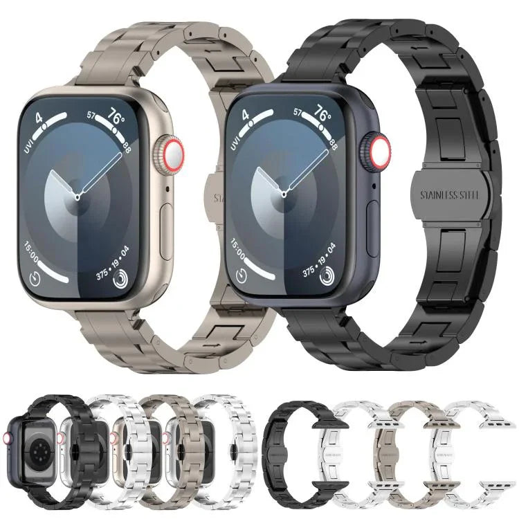スリムウエスト スリービーズ バタフライバックル チタン合金 時計バンド、Apple Watch 46mm / 49mm / 45mm / 44mm 用、Apple Watch 42mm / 41mm / 40mm / 38mm 用