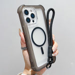 透明マットTPUハイブリッドPC 3-in-1 MagSafeスマホケース（リストストラップ付き）、iPhone 15 Pro Max用、iPhone 15 Pro用、iPhone 15 Plus用、iPhone 15用、iPhone 14 Plus用、iPhone 14用、iPhone 14 Pro用、iPhone 14 Pro Max用