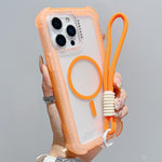 透明マットTPUハイブリッドPC 3-in-1 MagSafeスマホケース（リストストラップ付き）、iPhone 15 Pro Max用、iPhone 15 Pro用、iPhone 15 Plus用、iPhone 15用、iPhone 14 Plus用、iPhone 14用、iPhone 14 Pro用、iPhone 14 Pro Max用
