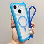 透明マットTPUハイブリッドPC 3-in-1 MagSafeスマホケース（リストストラップ付き）、iPhone 15 Pro Max用、iPhone 15 Pro用、iPhone 15 Plus用、iPhone 15用、iPhone 14 Plus用、iPhone 14用、iPhone 14 Pro用、iPhone 14 Pro Max用