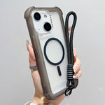 透明マットTPUハイブリッドPC 3-in-1 MagSafeスマホケース（リストストラップ付き）、iPhone 15 Pro Max用、iPhone 15 Pro用、iPhone 15 Plus用、iPhone 15用、iPhone 14 Plus用、iPhone 14用、iPhone 14 Pro用、iPhone 14 Pro Max用