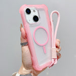 Transparent Matte TPU Hybrid PC 3-in-1 MagSafe Phone Case with Wrist Strap, For iPhone 13 Pro Max, For iPhone 13 Pro, For iPhone 13, For iPhone 12 Pro Max