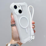 Transparent Matte TPU Hybrid PC 3-in-1 MagSafe Phone Case with Wrist Strap, For iPhone 13 Pro Max, For iPhone 13 Pro, For iPhone 13, For iPhone 12 Pro Max