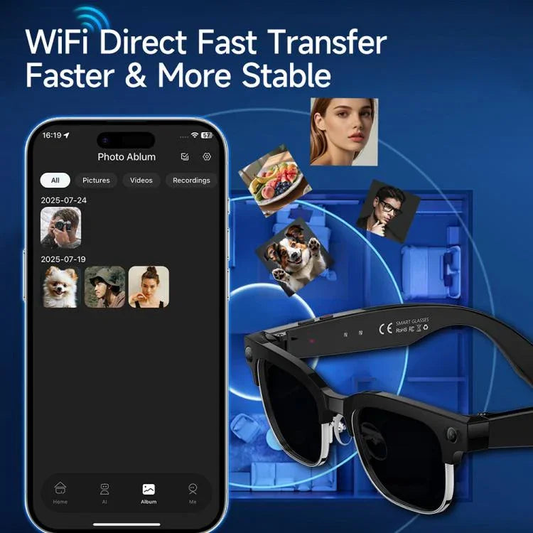 W630 800W WiFi4 AI写真認識スマート翻訳 Bluetooth通話メガネ