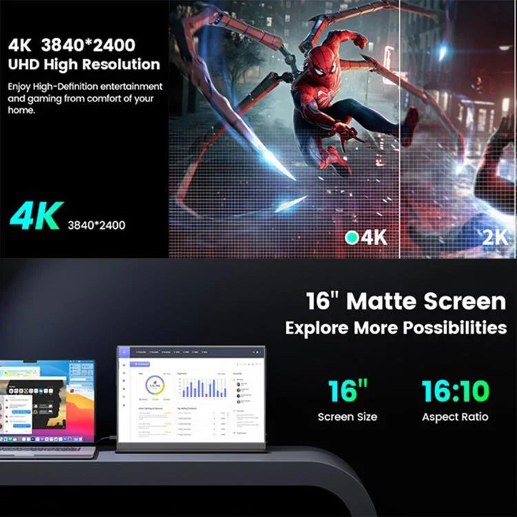 P160A20 16インチ 4K ポータブルモニター ゲーミング拡張スクリーン、16インチ 4K
