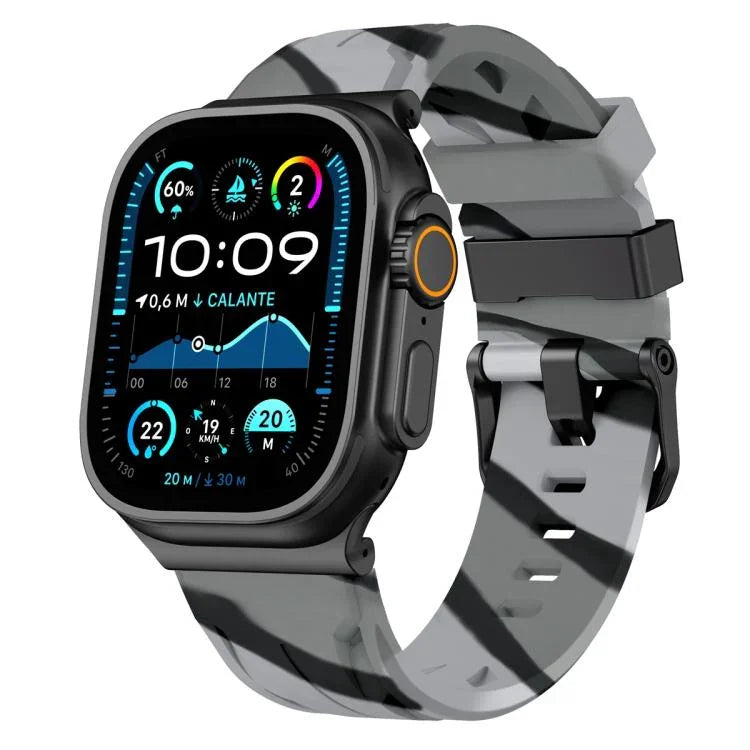 ブラックピンバックル シリコンウォッチバンド、Apple Watch 46mm / 49mm / 45mm / 44mm用、Apple Watch 42mm / 41mm / 40mm / 38mm用