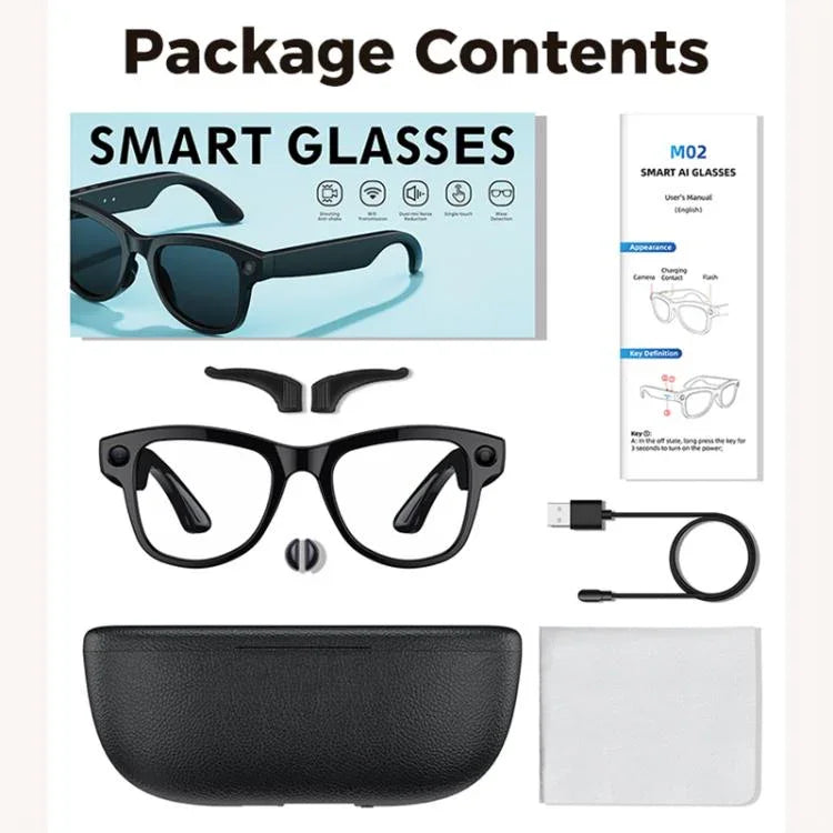 M02 ウルトラ 8MPカメラ AIスマートグラス フォトクロミックレンズ、ブラック充電ケース付き、ブラウン充電ケース付き