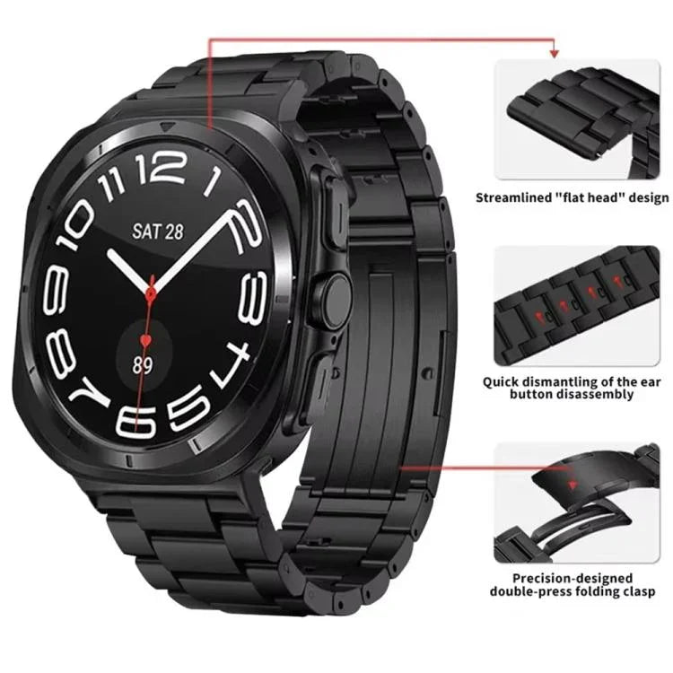 着脱式 三連ビーズ HWバックル チタン合金 時計バンド、Samsung Galaxy Watch Ultra 47mm / Ultra 2025 用、Samsung Galaxy Watch8 / Watch8 Classic 用
