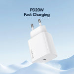 USAMS CC226 T65 PD20W USB-C / Type-C シングルポート急速充電器、EUプラグ、CC226