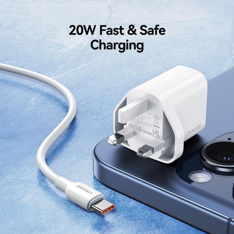 USAMS CC227 T65 PD20W USB-C / Type-C シングルポート急速充電器、UKプラグ、CC227