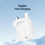 USAMS CC227 T65 PD20W USB-C / Type-C シングルポート急速充電器、UKプラグ、CC227