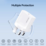 USAMS CC227 T65 PD20W USB-C / Type-C シングルポート急速充電器、UKプラグ、CC227