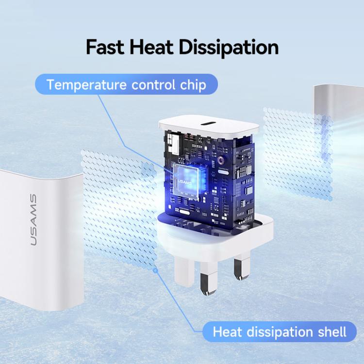 USAMS CC227 T65 PD20W USB-C / Type-C シングルポート急速充電器、UKプラグ、CC227