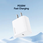 USAMS CC228 T65 PD20W USB-C / Type-C シングルポート急速充電器、USプラグ、CC228