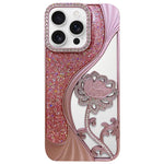 電気めっき TPU 蓮の空彫り ラインストーン グリッター電話ケース、iPhone 17 Pro Max用、iPhone 17 Pro用、iPhone 17用、iPhone 16 Pro Max用、iPhone 16 Pro用、iPhone 16用、iPhone 15 Pro Max用、iPhone 15 Pro用
