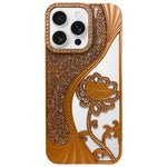 電気めっき TPU 蓮の空彫り ラインストーン グリッター電話ケース、iPhone 17 Pro Max用、iPhone 17 Pro用、iPhone 17用、iPhone 16 Pro Max用、iPhone 16 Pro用、iPhone 16用、iPhone 15 Pro Max用、iPhone 15 Pro用