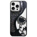 電気めっき TPU 蓮の空彫り ラインストーン グリッター電話ケース、iPhone 17 Pro Max用、iPhone 17 Pro用、iPhone 17用、iPhone 16 Pro Max用、iPhone 16 Pro用、iPhone 16用、iPhone 15 Pro Max用、iPhone 15 Pro用