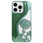 電気めっき TPU 蓮の空彫り ラインストーン グリッター電話ケース、iPhone 17 Pro Max用、iPhone 17 Pro用、iPhone 17用、iPhone 16 Pro Max用、iPhone 16 Pro用、iPhone 16用、iPhone 15 Pro Max用、iPhone 15 Pro用