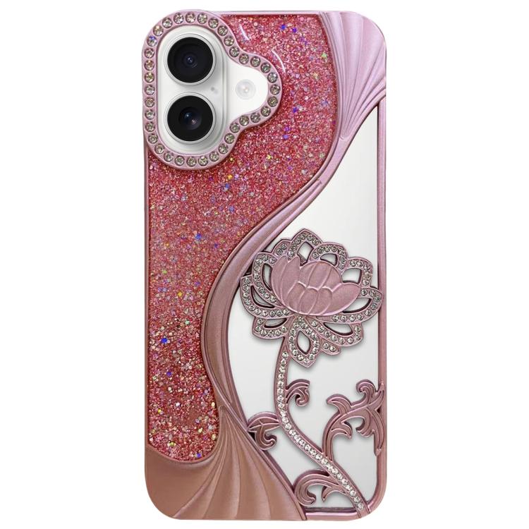 電気めっき TPU 蓮の空彫り ラインストーン グリッター電話ケース、iPhone 15用、iPhone 14用、iPhone 14 Pro用、iPhone 14 Pro Max用、iPhone 13 Pro Max用、iPhone 13 Pro用、iPhone 13用、iPhone 12用