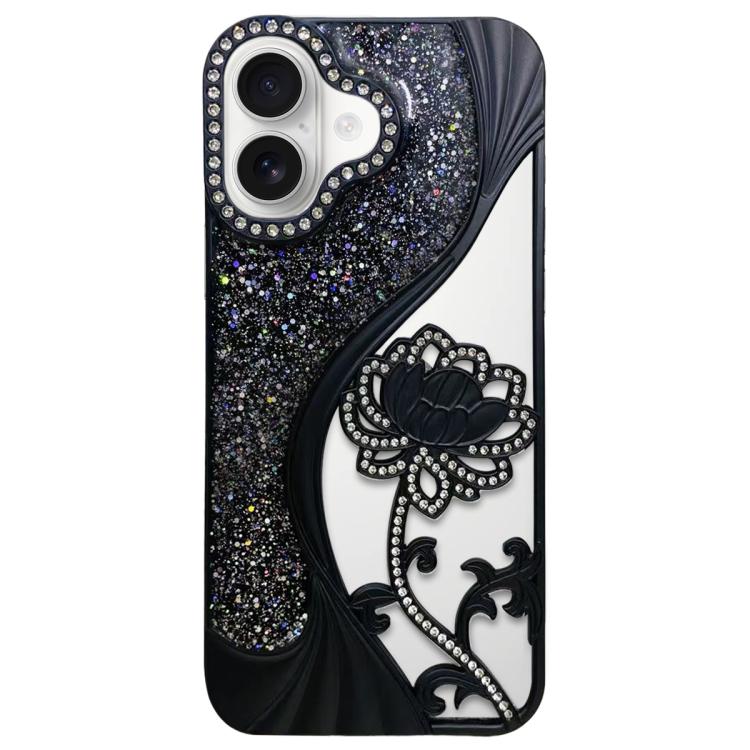電気めっき TPU 蓮の空彫り ラインストーン グリッター電話ケース、iPhone 15用、iPhone 14用、iPhone 14 Pro用、iPhone 14 Pro Max用、iPhone 13 Pro Max用、iPhone 13 Pro用、iPhone 13用、iPhone 12用
