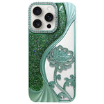 電気めっき TPU 蓮の空彫り ラインストーン グリッター電話ケース、iPhone 15用、iPhone 14用、iPhone 14 Pro用、iPhone 14 Pro Max用、iPhone 13 Pro Max用、iPhone 13 Pro用、iPhone 13用、iPhone 12用