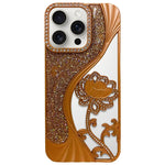 電気めっき TPU 蓮の空彫り ラインストーン グリッター電話ケース、iPhone 15用、iPhone 14用、iPhone 14 Pro用、iPhone 14 Pro Max用、iPhone 13 Pro Max用、iPhone 13 Pro用、iPhone 13用、iPhone 12用