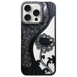 電気めっき TPU 蓮の空彫り ラインストーン グリッター電話ケース、iPhone 15用、iPhone 14用、iPhone 14 Pro用、iPhone 14 Pro Max用、iPhone 13 Pro Max用、iPhone 13 Pro用、iPhone 13用、iPhone 12用