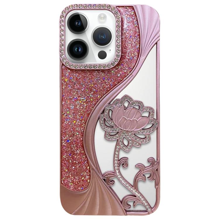 電気めっき TPU 蓮の空彫り ラインストーン グリッター電話ケース、iPhone 12 Pro Max用、iPhone 12 Pro用、iPhone 11 Pro Max用、iPhone 11用