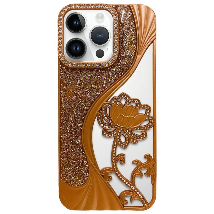 電気めっき TPU 蓮の空彫り ラインストーン グリッター電話ケース、iPhone 12 Pro Max用、iPhone 12 Pro用、iPhone 11 Pro Max用、iPhone 11用