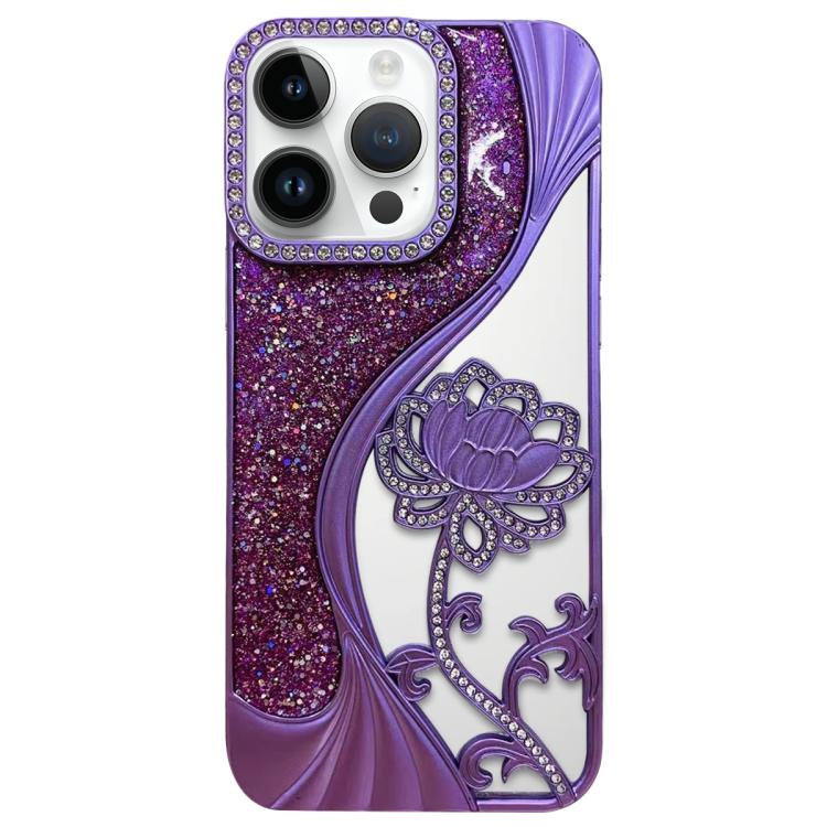 電気めっき TPU 蓮の空彫り ラインストーン グリッター電話ケース、iPhone 12 Pro Max用、iPhone 12 Pro用、iPhone 11 Pro Max用、iPhone 11用