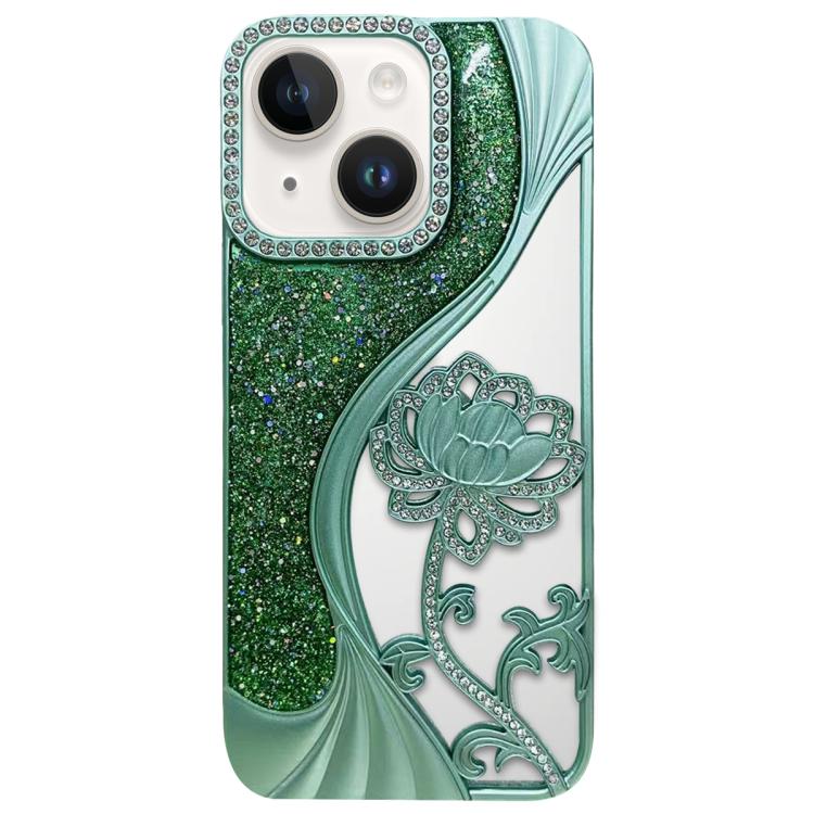 電気めっき TPU 蓮の空彫り ラインストーン グリッター電話ケース、iPhone 12 Pro Max用、iPhone 12 Pro用、iPhone 11 Pro Max用、iPhone 11用