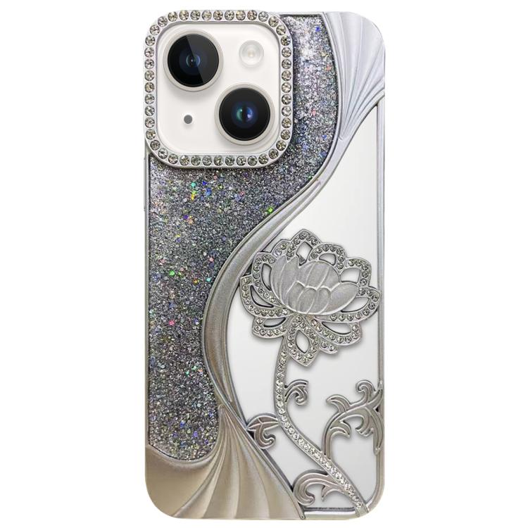 電気めっき TPU 蓮の空彫り ラインストーン グリッター電話ケース、iPhone 12 Pro Max用、iPhone 12 Pro用、iPhone 11 Pro Max用、iPhone 11用