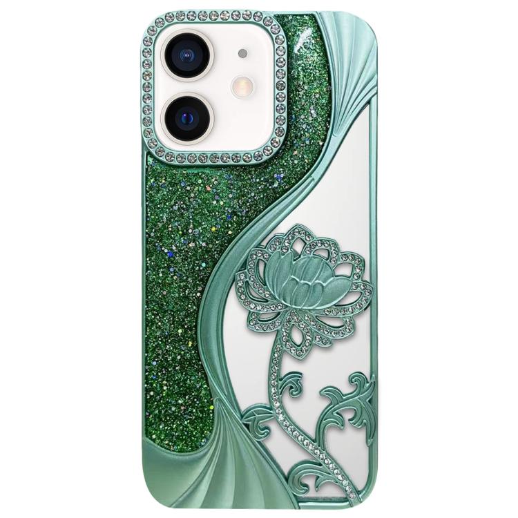 電気めっき TPU 蓮の空彫り ラインストーン グリッター電話ケース、iPhone 12 Pro Max用、iPhone 12 Pro用、iPhone 11 Pro Max用、iPhone 11用