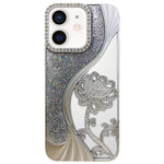 電気めっき TPU 蓮の空彫り ラインストーン グリッター電話ケース、iPhone 12 Pro Max用、iPhone 12 Pro用、iPhone 11 Pro Max用、iPhone 11用