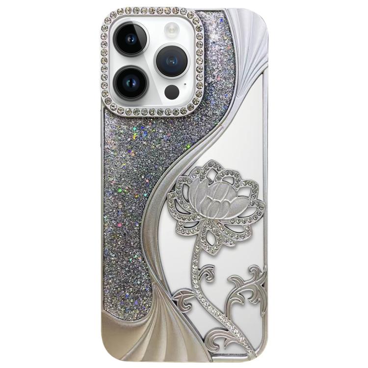電気めっき TPU 蓮の空彫り ラインストーン グリッター電話ケース、iPhone 12 Pro Max用、iPhone 12 Pro用、iPhone 11 Pro Max用、iPhone 11用
