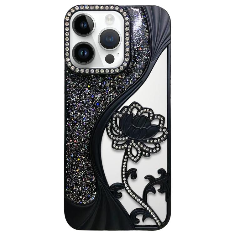 電気めっき TPU 蓮の空彫り ラインストーン グリッター電話ケース、iPhone 12 Pro Max用、iPhone 12 Pro用、iPhone 11 Pro Max用、iPhone 11用