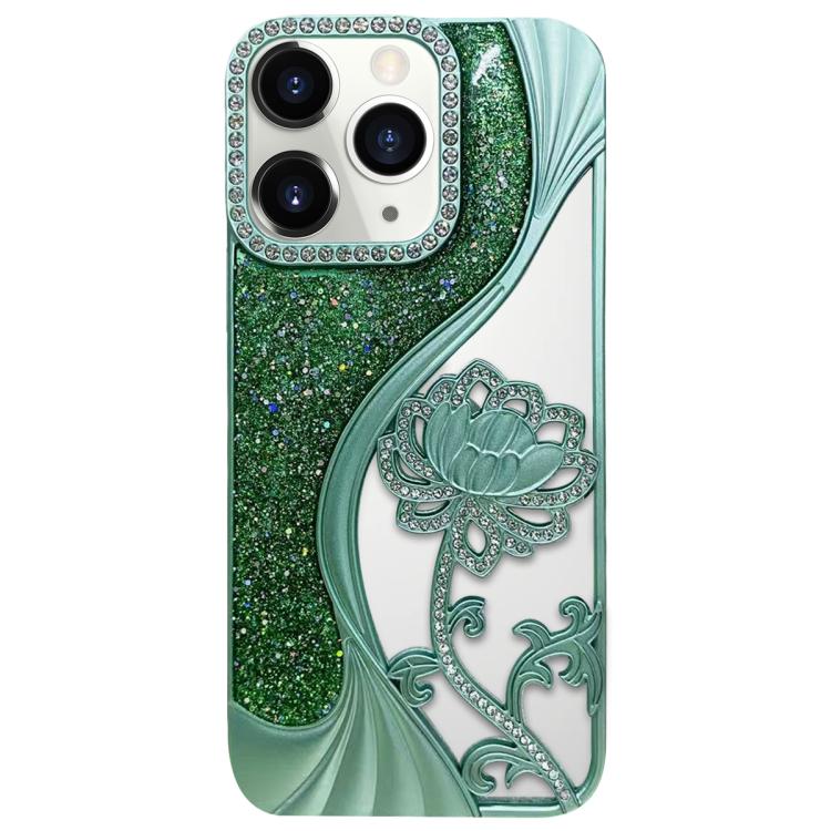 電気めっき TPU 蓮の空彫り ラインストーン グリッター電話ケース、iPhone 12 Pro Max用、iPhone 12 Pro用、iPhone 11 Pro Max用、iPhone 11用