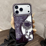 電気めっき TPU 蓮の空彫り ラインストーン グリッター電話ケース、iPhone 17 Pro Max用、iPhone 17 Pro用、iPhone 17用、iPhone 16 Pro Max用、iPhone 16 Pro用、iPhone 16用、iPhone 15 Pro Max用、iPhone 15 Pro用