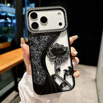 電気めっき TPU 蓮の空彫り ラインストーン グリッター電話ケース、iPhone 17 Pro Max用、iPhone 17 Pro用、iPhone 17用、iPhone 16 Pro Max用、iPhone 16 Pro用、iPhone 16用、iPhone 15 Pro Max用、iPhone 15 Pro用