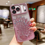 電気めっき TPU クジャク浮彫り ラインストーン グリッター電話ケース レンズフィルム付き、iPhone 17 Pro Max用、iPhone 17 Pro用、iPhone 17用、iPhone 16 Pro Max用、iPhone 16 Pro用、iPhone 16 Plus用、iPhone 16用、iPhone 15 Pro Max用